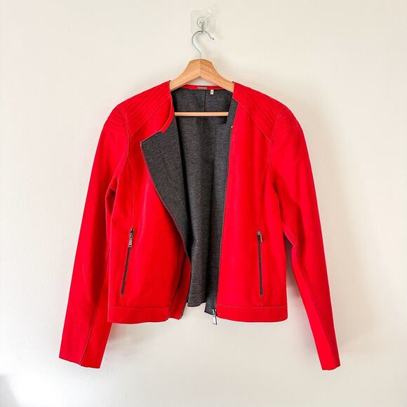 Elie Tahari Lamb Suede Asymmetrical Zip Moto Jacket Red L - Picture 1 of 9